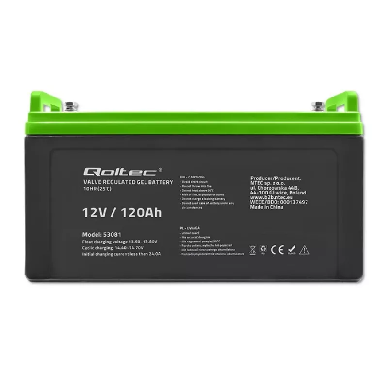 Qoltec 53081 Gel Battery 12V 120Ah GEL 34.8kg