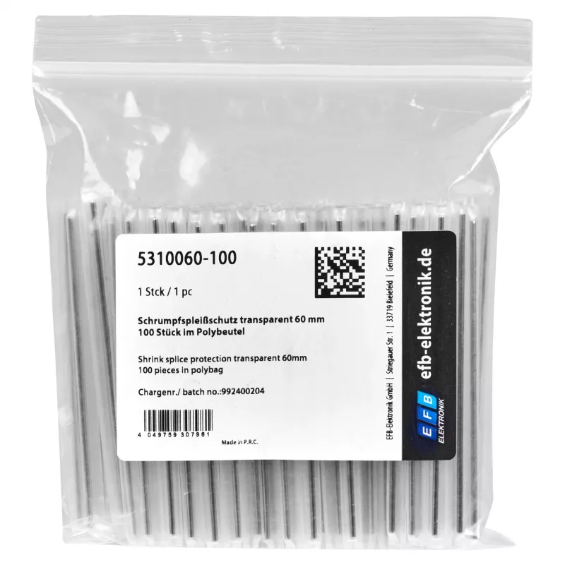 EFB-ELEKTRONIK Fiber Optic Splice Protector, Transparent, 60 mm, 100 Pieces