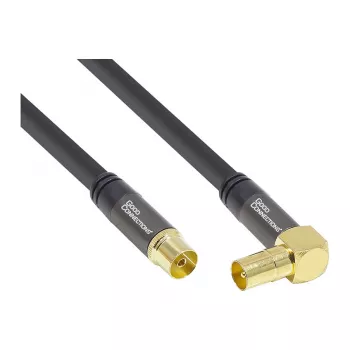 Good Connections SmartFLEX SAT antenas kabelis, IEC/Coax leņķa spraudnis pret ligzdu, apzeltīts, četrkārtīgi ekranēts, 120 dB, melns, 1,5 m (GC-M2072)