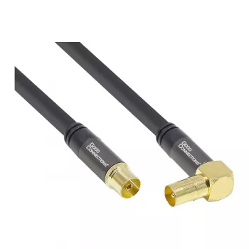 Good Connections SAT antenas kabelis SmartFLEX, IEC/Coax vīriešu leņķa uz sieviešu, apzeltīts, četrkārtīgi ekranēts, 120 dB, melns, 2 m