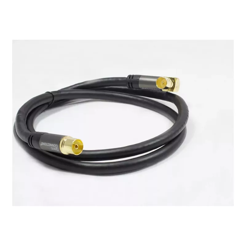 Good Connections SAT antenas kabelis SmartFLEX, IEC/Coax vīriešu leņķa uz sieviešu, apzeltīts, četrkārtīgi ekranēts, 120 dB, melns, 2 m