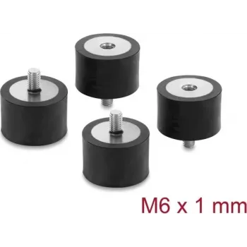 Delock Vibrācijas slāpētājs M6 x 1 mm D 30 x H 20 mm ar vīrišķo un sievišķo vītni, 4 gab., melns (60821)