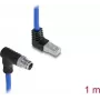 Delock M12 X-kodēts 8-pin vīrišķais leņķveida uz RJ45 vīrišķais augšleņķveida S/FTP Cat.6A rūpnieciskais Ethernet kabelis 1 m zils