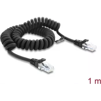 Delock RJ50 spirālveida kabelis, vīriešu-vīriešu, 1 m, melns (88161)