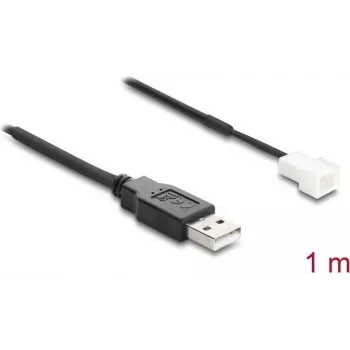 Delock USB 2.0 Type-A vīrišķais uz 3 kontaktu ventilatora savienotāja kabelis, 1 m, melns