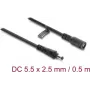 Delock DC pagarinājuma kabelis 5.5 x 2.5 mm vīrišķais uz sievišķo ar bajonetes slēdzeni 18 AWG, 0.5 m melns (67391)