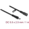 Delock DC pagarinātājkabelis 5,5 x 2,5 mm vīrišķais uz sievišķo ar bajonetes slēdzeni 18 AWG, 1 m melns (67392)