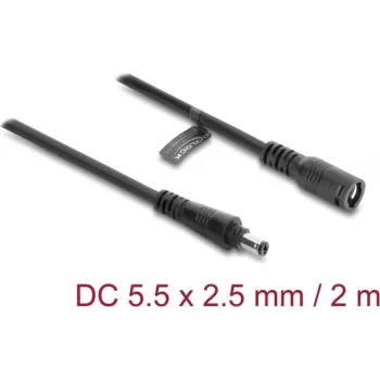 Delock DC pagarinātājkabelis 5.5 x 2.5 mm spraudnis pret ligzdu ar bajonetes slēdzeni 18 AWG, 2 m melns (67393)