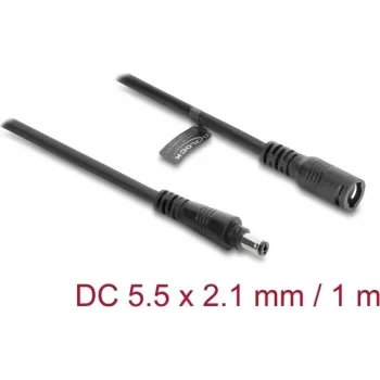Delock DC pagarinājuma kabelis 5,5 x 2,1 mm spraudnis pret ligzdu ar bajonetes fiksatoru 18 AWG, 1 m melns (67389)
