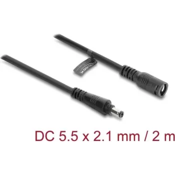 Delock DC pagarinājuma kabelis 5,5 x 2,1 mm vīrišķais uz sievišķo ar bajonetes slēdzeni 18 AWG, 2 m melns (67390)