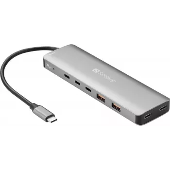 Sandberg USB-C uz 5x USB-C + 2x USB-A Hubs, 100W, USB 3.2 Gen 1, Pelēks