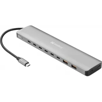 Sandberg USB-C uz 8x USB-C + 2x USB-A Hub 100W PD 4K 30Hz Alumīnijs
