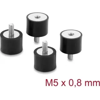 Delock Vibrācijas slāpētājs M5 x 0,8 mm D 20 x H 15 mm ar iekšējo un ārējo vītni, 4 gab., melns (60819)