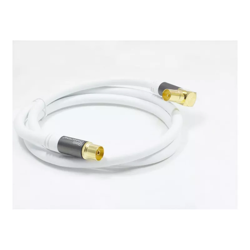 Good Connections SmartFLEX SAT antennas kabelis, IEC/Coax leņķa tēviņš uz mātīti, apzeltīts, četrkāršs ekranējums, 120 dB, balts, 2 m (GC-M2063)