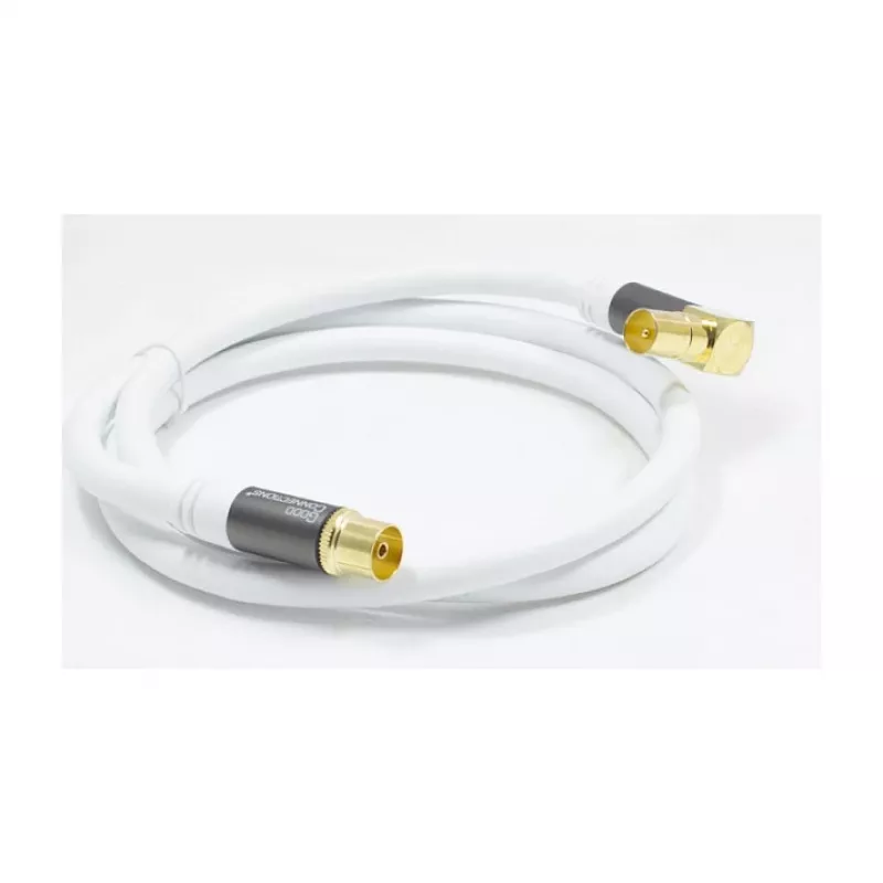 Good Connections SmartFLEX SAT antenas kabelis, IEC/Coax leņķa spraudnis pret ligzdu, apzeltīts, četrkārši ekranēts, 120 dB, balts, 1 m (GC-M2061)
