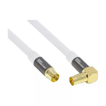 Good Connections SmartFLEX SAT antenas kabelis, IEC/Coax leņķa spraudnis pret ligzdu, apzeltīts, četrkārši ekranēts, 120 dB, balts, 1 m (GC-M2061)