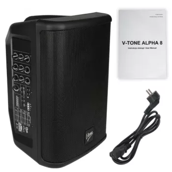 V-TONE ALPHA 8 Active Battery Column PA System ar iebūvētu mikseri, 300W RMS, 8 inch zemfrekvenču skaļrunis, Bluetooth, USB/SD, reverb