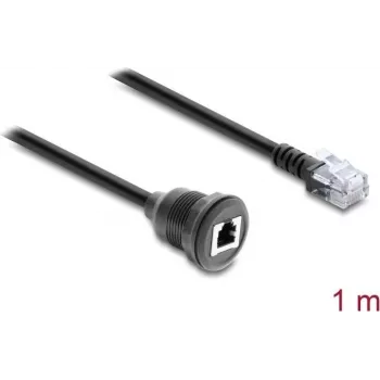 Delock RJ12 spraudnis uz RJ12 ligzdu paneļa montāžas pagarinātājkabelis 1 m melns (91268)