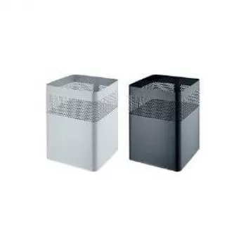 Helit Steel Waste Paper Basket ar perforētu vāku, 15 litri, melns, kvadrātveida
