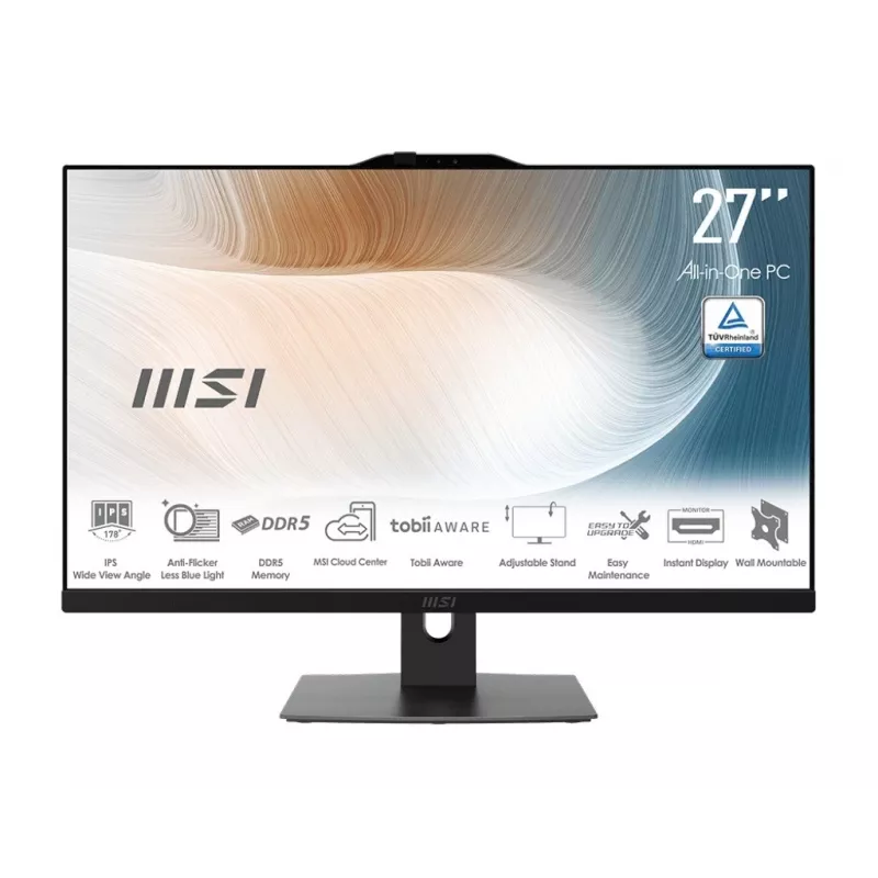 MSI Modern AM272P 1M-855EU All-in-One PC, 27 collu FHD IPS, Intel Core 5 120U, 16GB DDR5, 512GB SSD, Windows 11 Pro, Melns