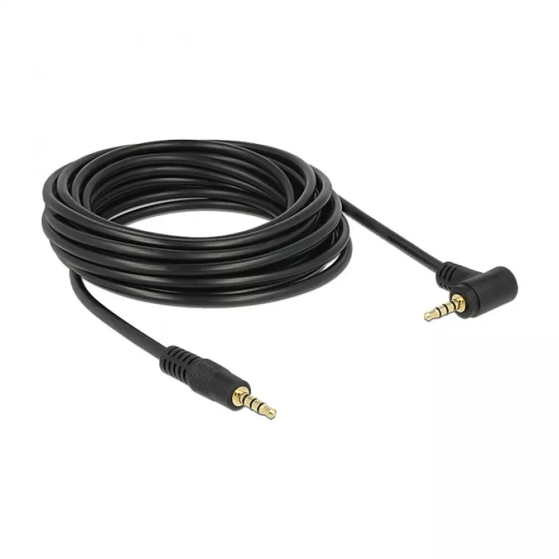 Delock 3.5 mm 4 kontaktu stereo jack audio kabelis, vīrišķais uz vīrišķo, leņķveida, 5 m, melns