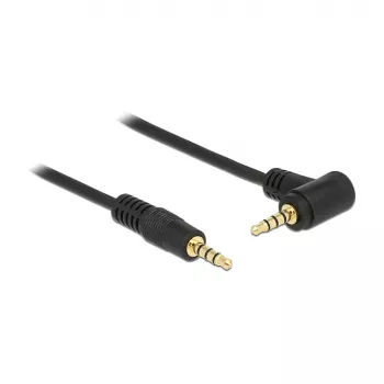 Delock 3.5 mm 4 kontaktu stereo jack audio kabelis, vīrišķais uz vīrišķo, leņķveida, 5 m, melns