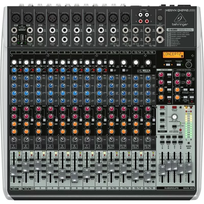 Behringer QX2442USB 24-ieeju 4/2-bussu analogais mikseris ar USB interfeisu un FX