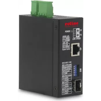 ROLINE Industrial Gigabit Ethernet Media Converter 10/100/1000Base-T uz 100/1000Base-X SFP, DIN-Rail, -40°C līdz 75°C