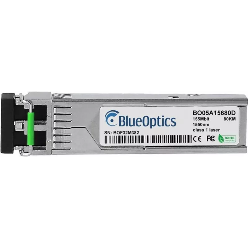 BlueOptics 3FE27627AA saderīgs SFP raiduztvērējs vienmoda 155 Mbps datu pārraidei optisko šķiedru tīklos. Atbalsta Fast Ethernet, Fibre Channel vai SONET/SDH lietojumus slēdžos, maršrutētājos, krātuvju sistēmās un līdzīgā aparatūrā.