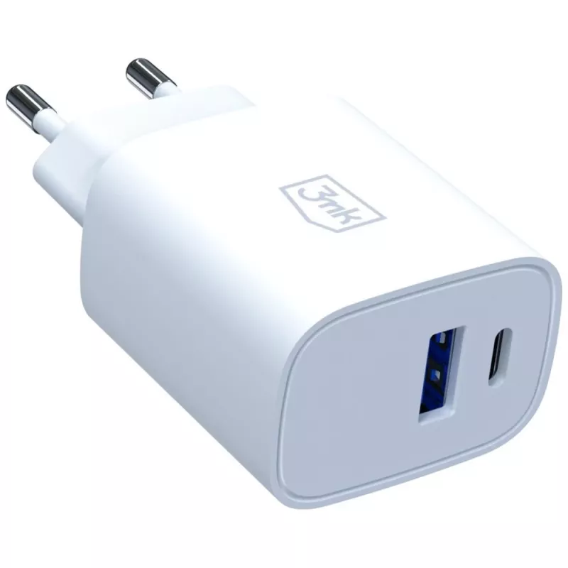 3MK FlowPower 30W USB-A USB-C PD 3.0 QC 4+ sienas lādētājs balts