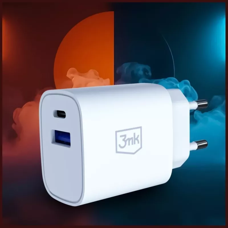 3MK FlowPower 30W USB-A USB-C PD 3.0 QC 4+ sienas lādētājs balts