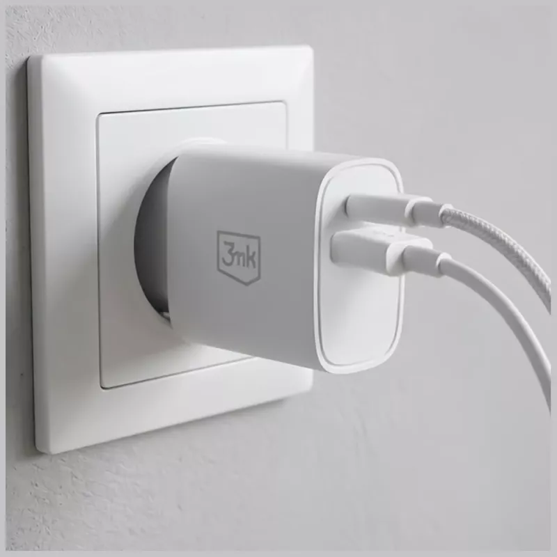 3MK FlowPower 30W USB-A USB-C PD 3.0 QC 4+ sienas lādētājs balts