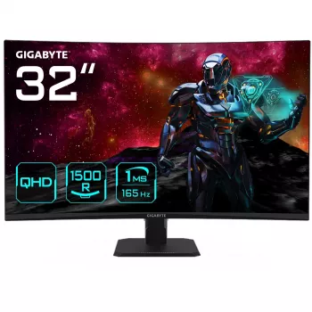 GIGABYTE GS32QC 31.5 collu QHD izliekts spēļu monitors - 2560 x 1440, 1500R, 165Hz, 1ms, 300 cd/m², FreeSync Premium, HDR Ready, HDMI 2.0, DisplayPort 1.4