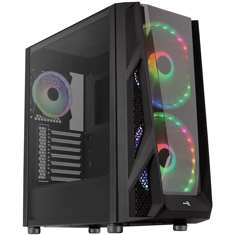 Aerocool NightHawk Duo Midi-Tower, rūdīts stikls - melns