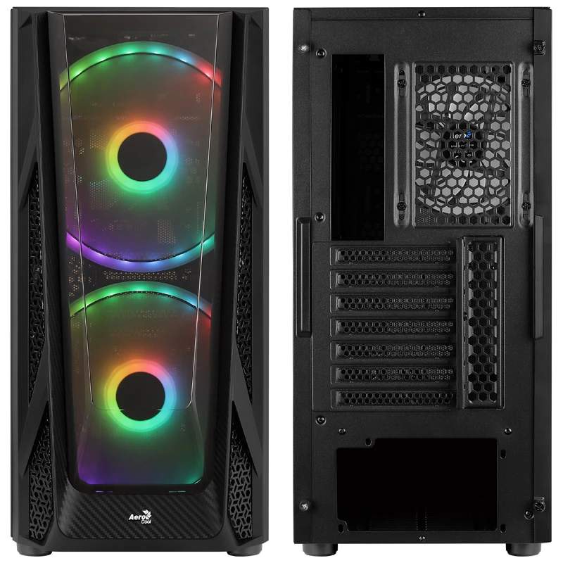 Aerocool NightHawk Duo Midi-Tower, rūdīts stikls - melns