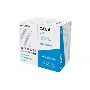 LANBERG Cat.6 UTP LSZH tīkla kabelis 305m Pelēks CU Solid 23AWG Fluke Passed CPR