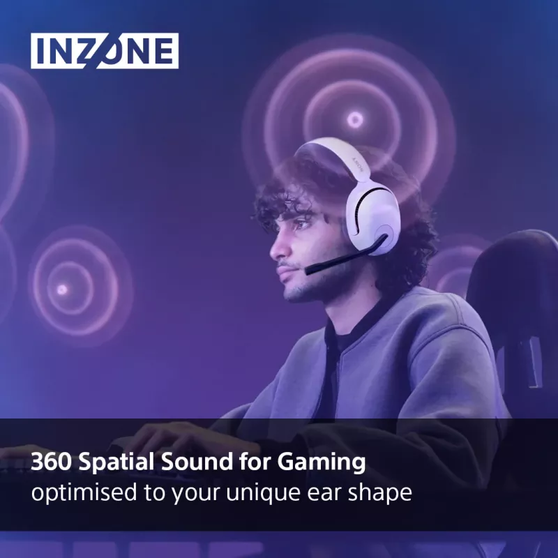 Sony INZONE H5 bezvadu spēļu austiņas, pāri ausīm ar mikrofonu, balta
