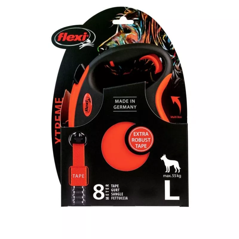 FLEXI XTREME L Izvelkamā suņu pavada ar lenti 8m - līdz 55kg Oranža