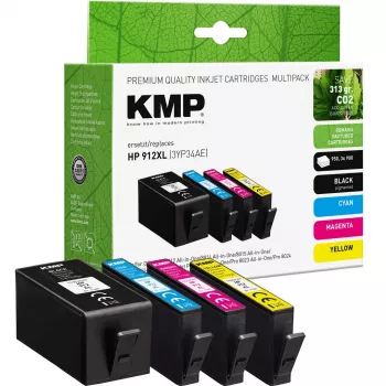 KMP PRINTTECHNIK KMP Remanufactured Ink Cartridge Multipack for HP 912XL (3YP34AE) - Black, Cyan, Magenta, Yellow - 4-Pack High Yield