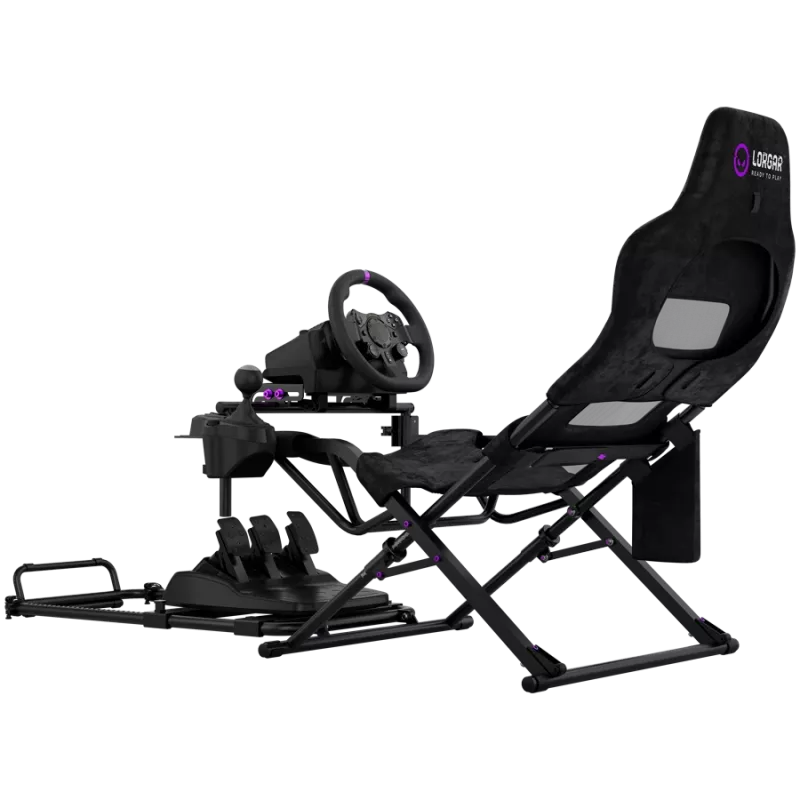 LORGAR FLEX RAF1 Sim Racing Cockpit Advanced, Salokāms, 150x72x113 cm Spēlēšanai, 38x72x126 cm Salocīts, Melns