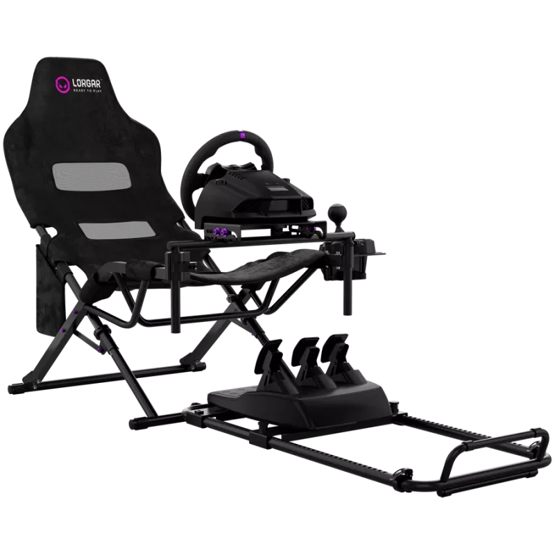 LORGAR FLEX RAF1 Sim Racing Cockpit Advanced, Salokāms, 150x72x113 cm Spēlēšanai, 38x72x126 cm Salocīts, Melns