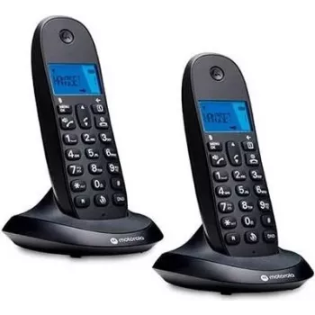 Motorola C1002CB+ DECT bezvadu telefons ar 2 klausulēm, melns, fona apgaismojuma ekrāns, brīvroku režīms, 50 ierakstu tālruņu grāmata