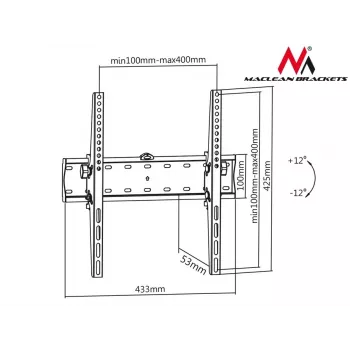 MACLEAN MC-665 Fiksēts TV sienas stiprinājums 32-55 collu ekrāniem, melns, līdz 40 kg, VESA 400x400
