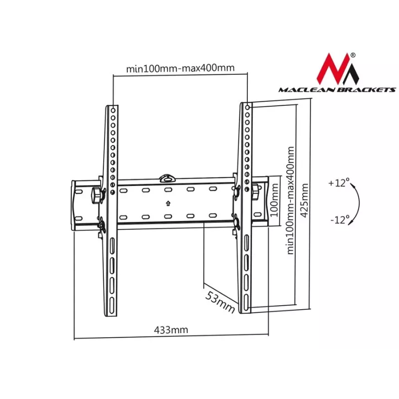MACLEAN MC-665 Fiksēts TV sienas stiprinājums 32-55 collu ekrāniem, melns, līdz 40 kg, VESA 400x400