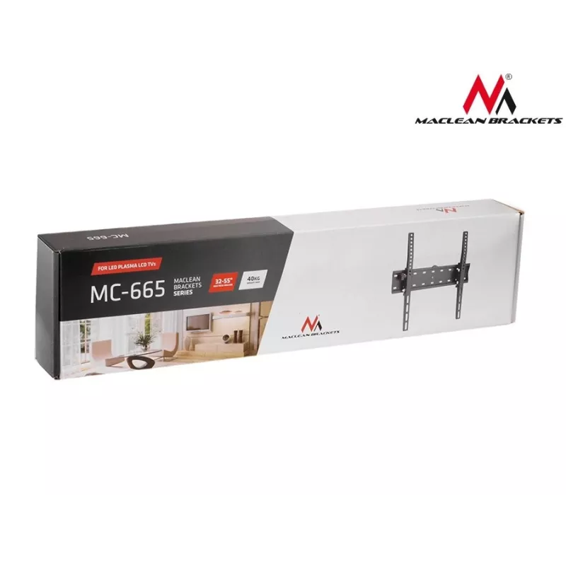 MACLEAN MC-665 Fiksēts TV sienas stiprinājums 32-55 collu ekrāniem, melns, līdz 40 kg, VESA 400x400