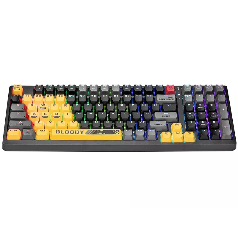 A4Tech Bloody S98 Sports Lime mehāniskā tastatūra, BLMS Red Plus slēdži, 98 taustiņu kompakta, RGB fona apgaismojums, USB-C atvienojams