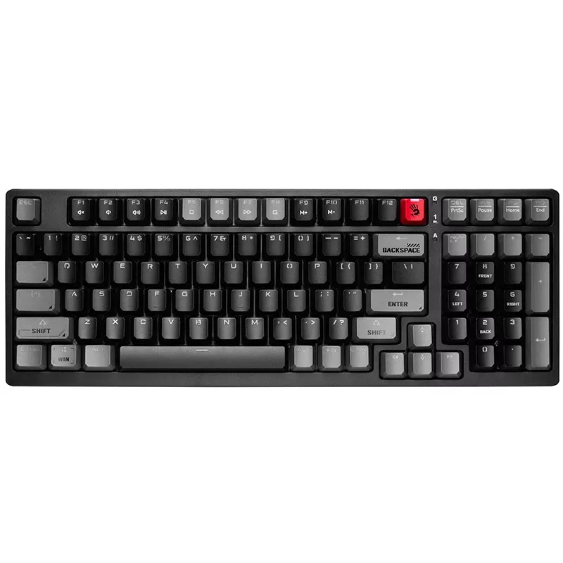 A4Tech Bloody S98 Sports Lime mehāniskā tastatūra, BLMS Red Plus slēdži, 98 taustiņu kompakta, RGB fona apgaismojums, USB-C atvienojams