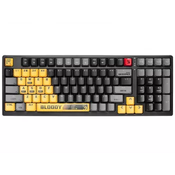 A4Tech Bloody S98 Sports Lime mehāniskā tastatūra, BLMS Red Plus slēdži, 98 taustiņu kompakta, RGB fona apgaismojums, USB-C atvienojams