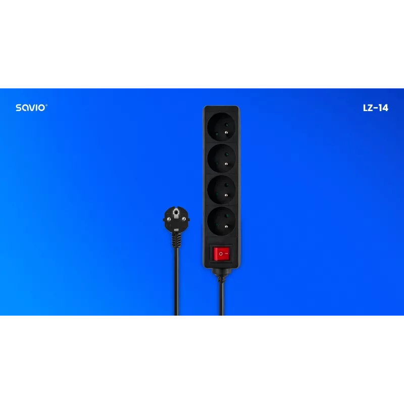 SAVIO LZ-14 4-Kontaktu Pagarinātājs ar 2 USB Portiem, 1.5m Kabelis, Balts
