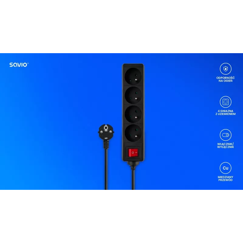 SAVIO LZ-14 4-Kontaktu Pagarinātājs ar 2 USB Portiem, 1.5m Kabelis, Balts